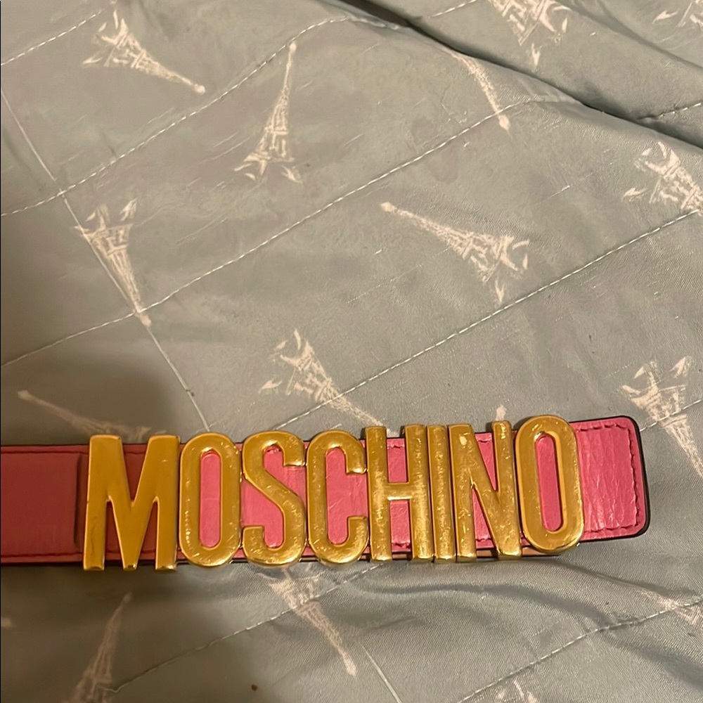 Moschino Pink Belt with Gold Lettering